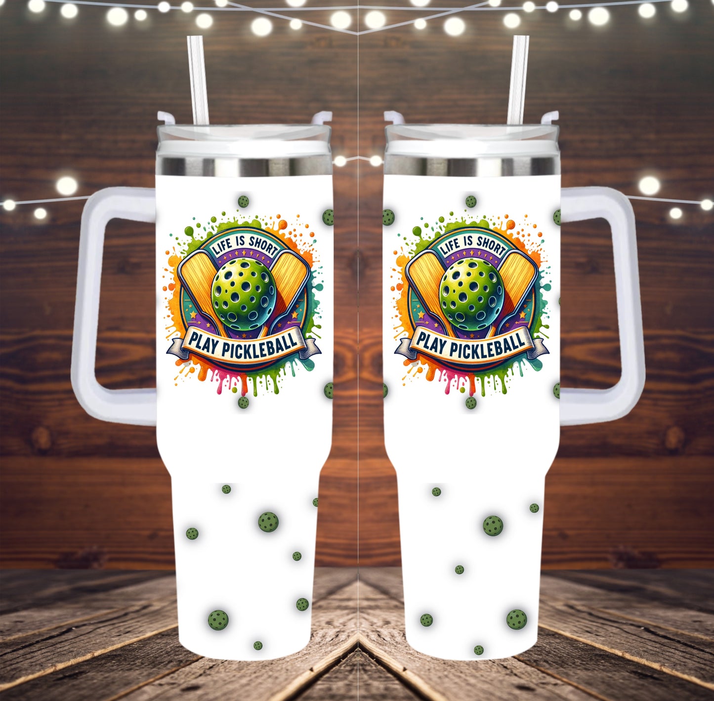 40 OZ TUMBLER WITH HANDLE PICKLEBALL