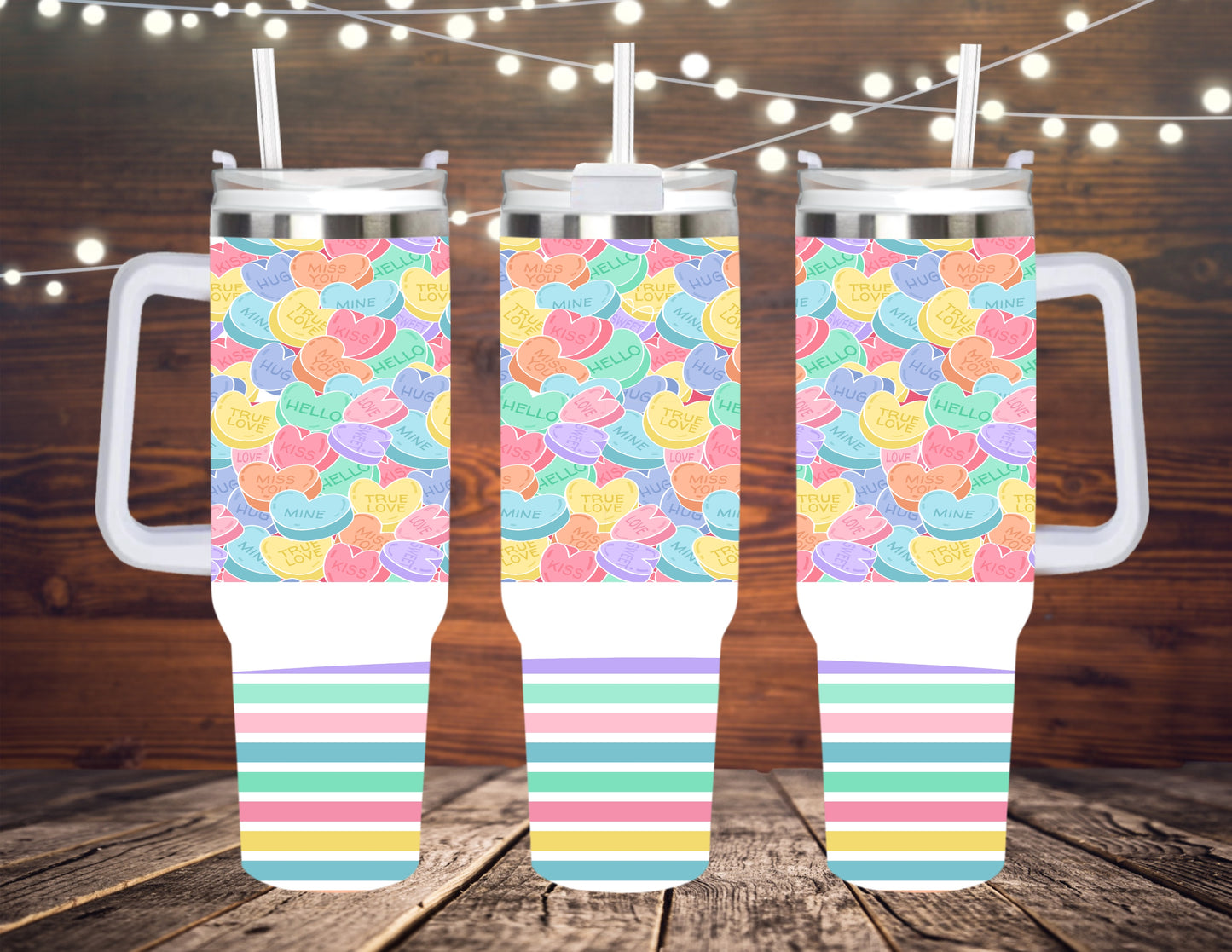 40 OZ TUMBLER WITH HANDLE VALENTINE HEART CANDY