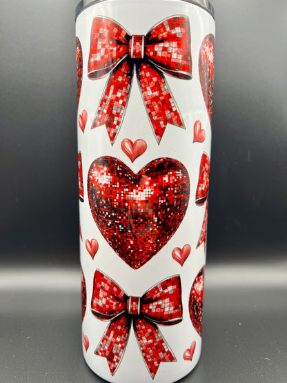 30 OZ SKINNY TUMBLER DISCO HEARTS AND BOWS