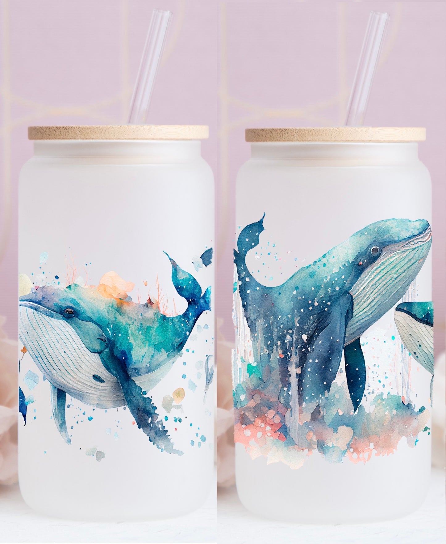 16 OZ MATTE GLASS CAN WHALES