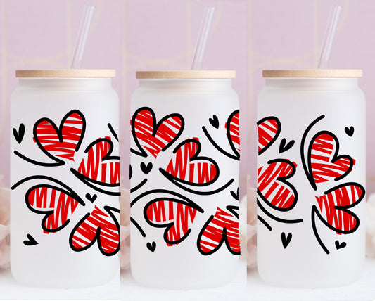 16 OZ MATTE GLASS CAN HEARTS