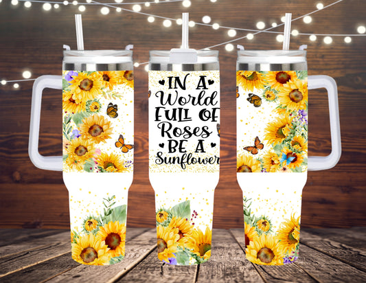 40 OZ TUMBLER WITH HANDLE WATERCOLOR BE A SUNFLOWER