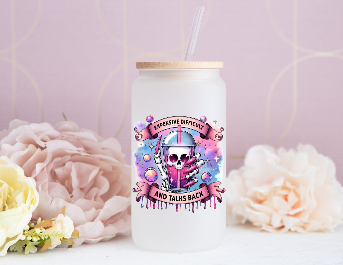 16 OZ MATTE GLASS CAN TALKS BACK SKULL