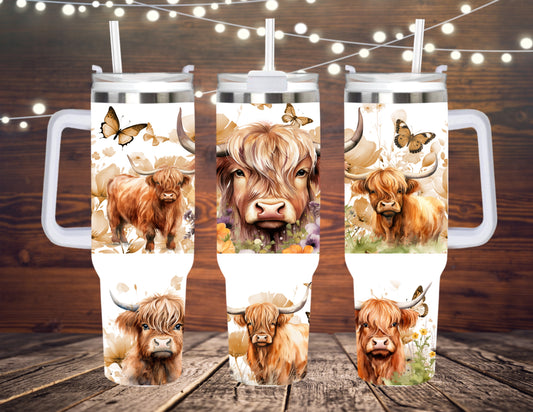 40 OZ TUMBLER WITH HANDLE BOHO HIGHLAND COW