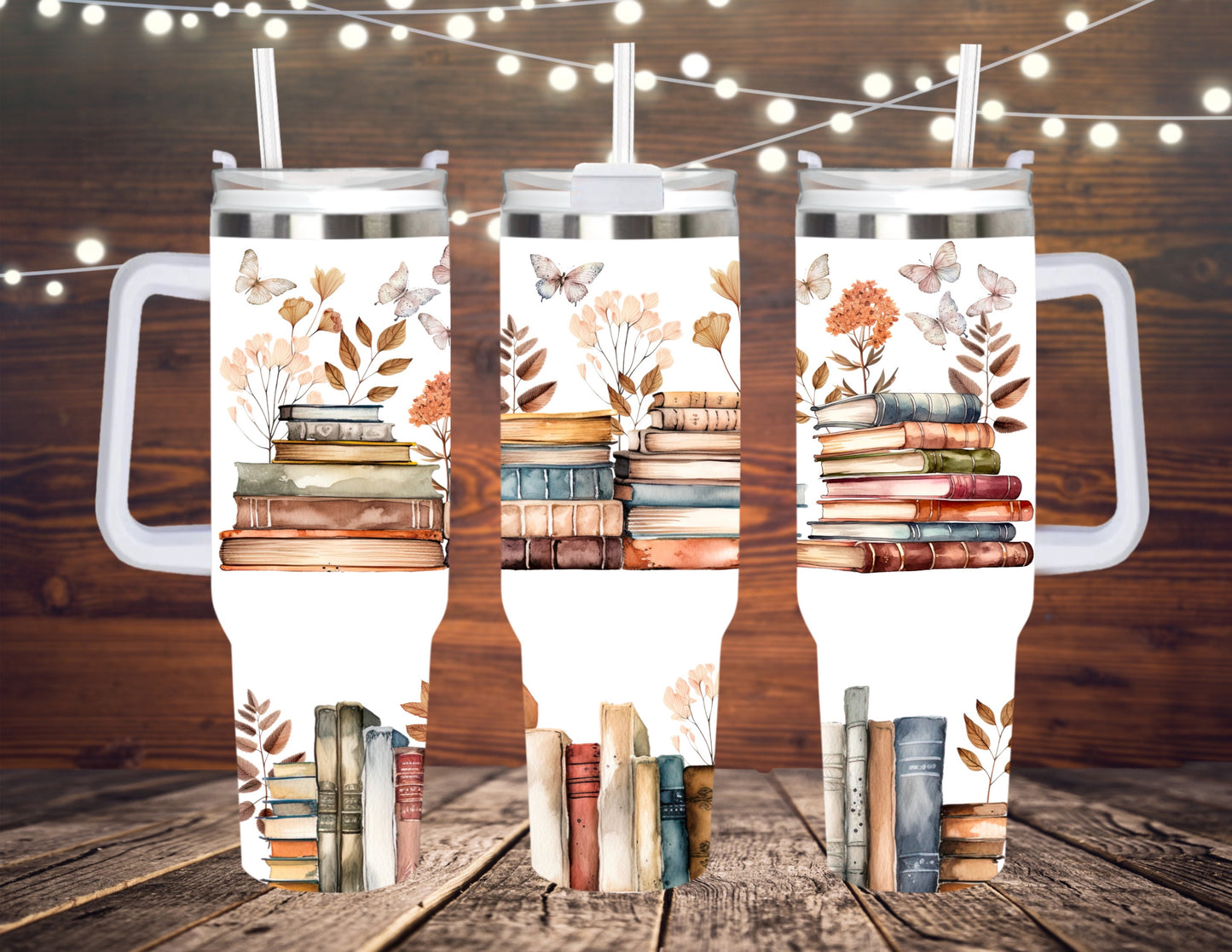 40 OZ TUMBLER WITH HANDLE - BOOK STACKS