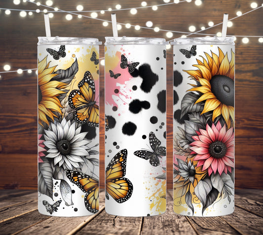 20 OZ SKINNY TUMBLER SUNFLOWERS AND BUTTERFLIES