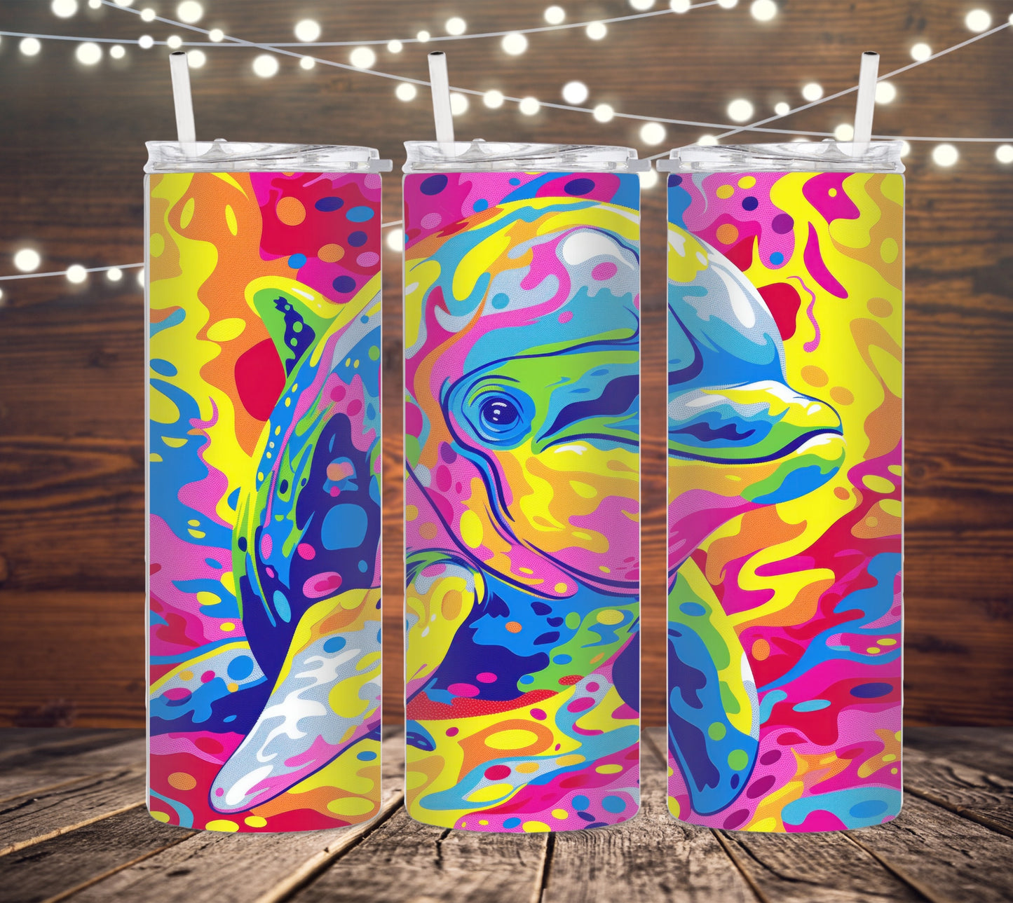 20 OZ SKINNY TUMBLER NEON DOLPHIN