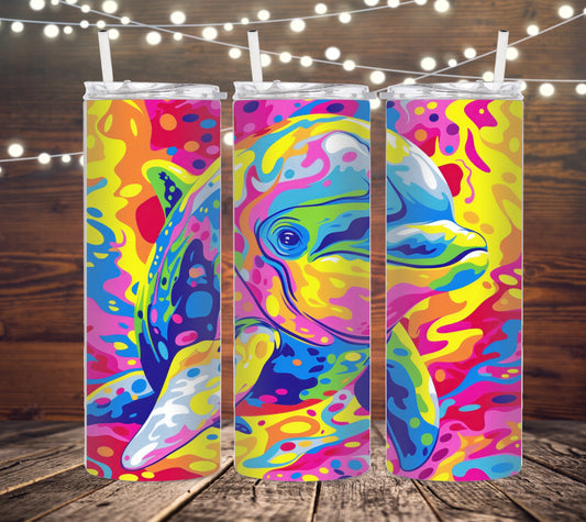 20 OZ SKINNY TUMBLER NEON DOLPHIN