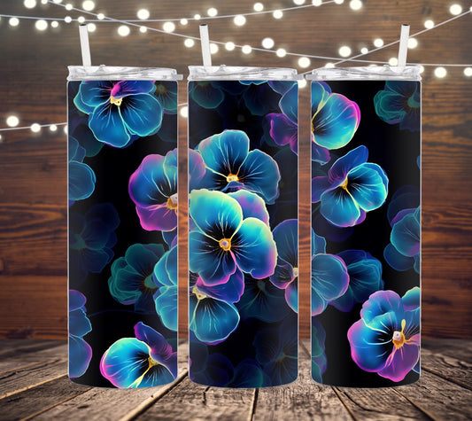 20 OZ SKINNY TUMBLER PANSIES