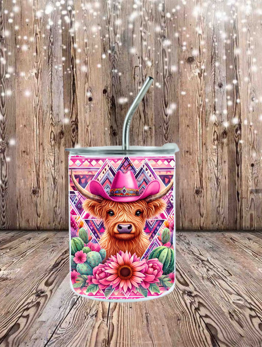 KIDS SS TUMBLER PINK BOHO HIGHLAND COW