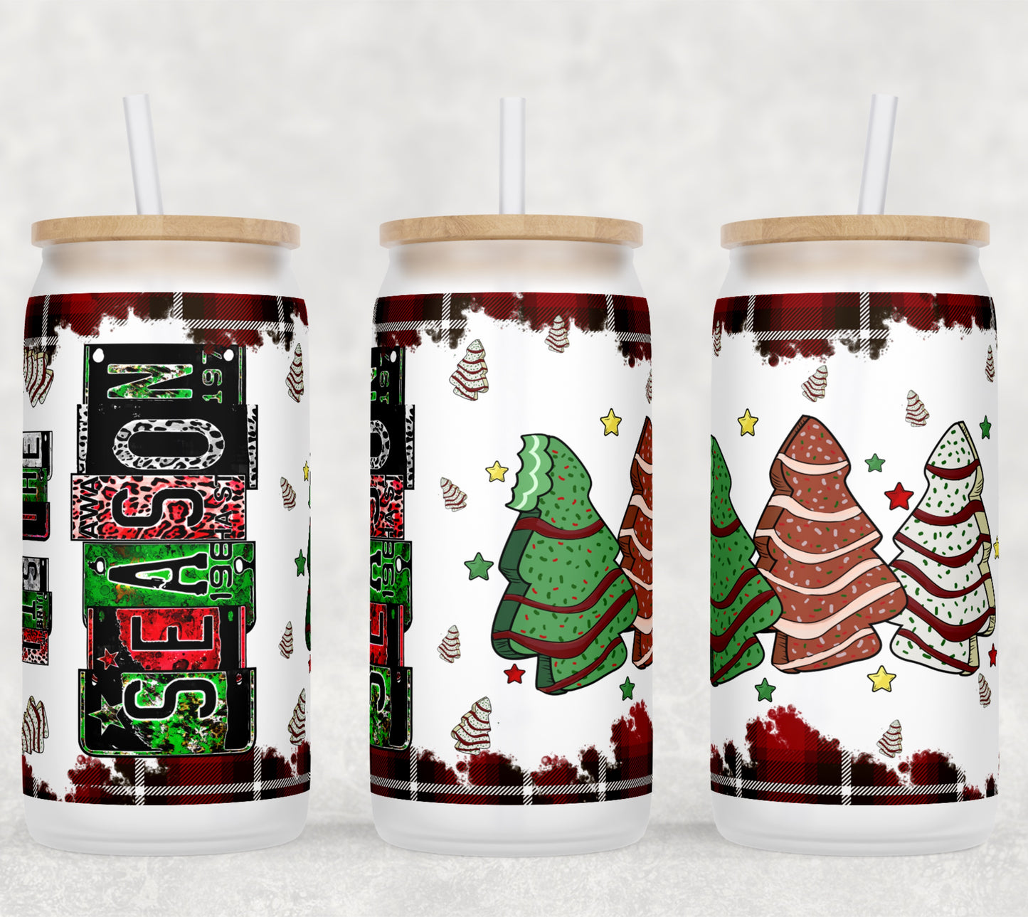 16 OZ CHRISTMAS TREES MATTE GLASS CAN