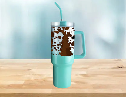 40 OZ TUMBLER WITH HANDLE COW PRINT OMBRE HOLOGRAPHIC