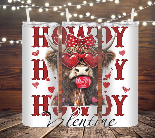 20 OZ SKINNY TUMBLER VALENTINE HOWDY COW