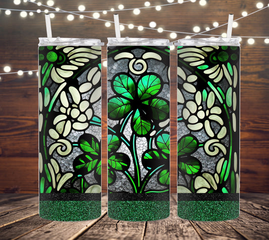 20 OZ SKINNY TUMBLER STAINED GLASS CLOVER